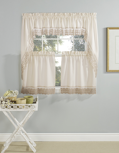 Petunia Tier Pair, Swag Pair & Insert Valance with Embroidered Band ...